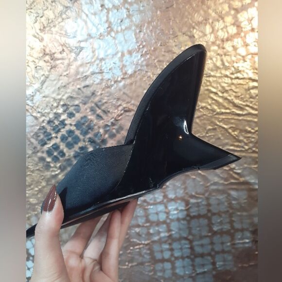 Zara Nwt Black Open-Toe Wedge Heels - Picture 2 of 14
